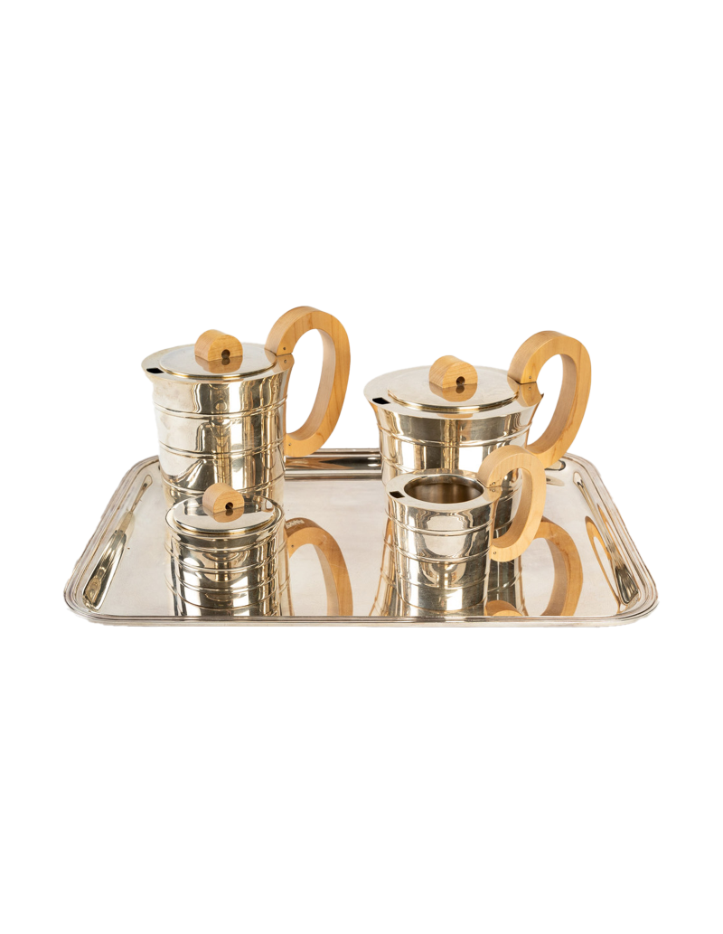 Jean Puiforcat Tea-Coffee service in solid silver and its metal tray