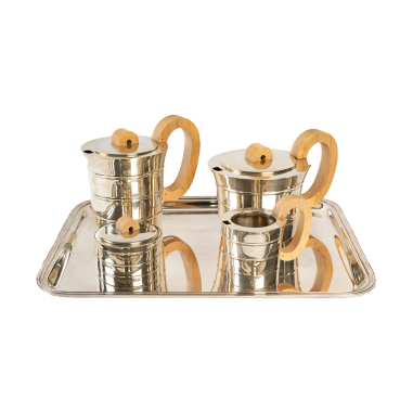 Jean Puiforcat Tea-Coffee service in solid silver and its metal tray