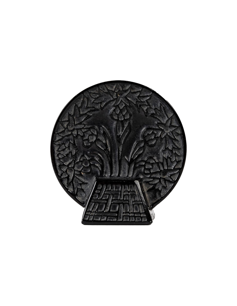 René Lalique : 1912 “Cornflowers” stamp in black tinted glass