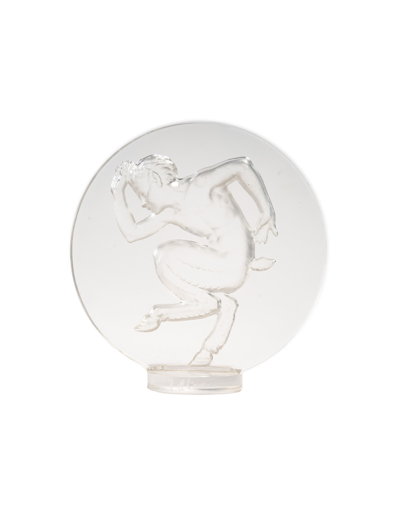 René Lalique : "Faune" stamp in pressed molded white glass