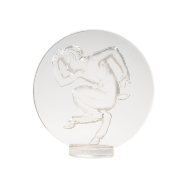 René Lalique : Cachet « Faune »  en verre blanc moulé pressé