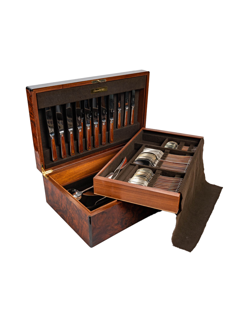 CHRISTOFLE: “Talisman” cutlery set “Sienna” Chinese lacquer 81 pieces