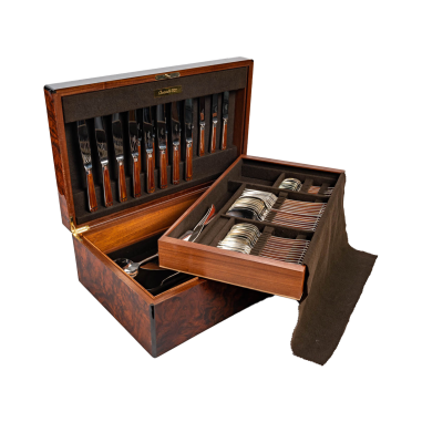 CHRISTOFLE: “Talisman” cutlery set “Sienna” Chinese lacquer 81 pieces