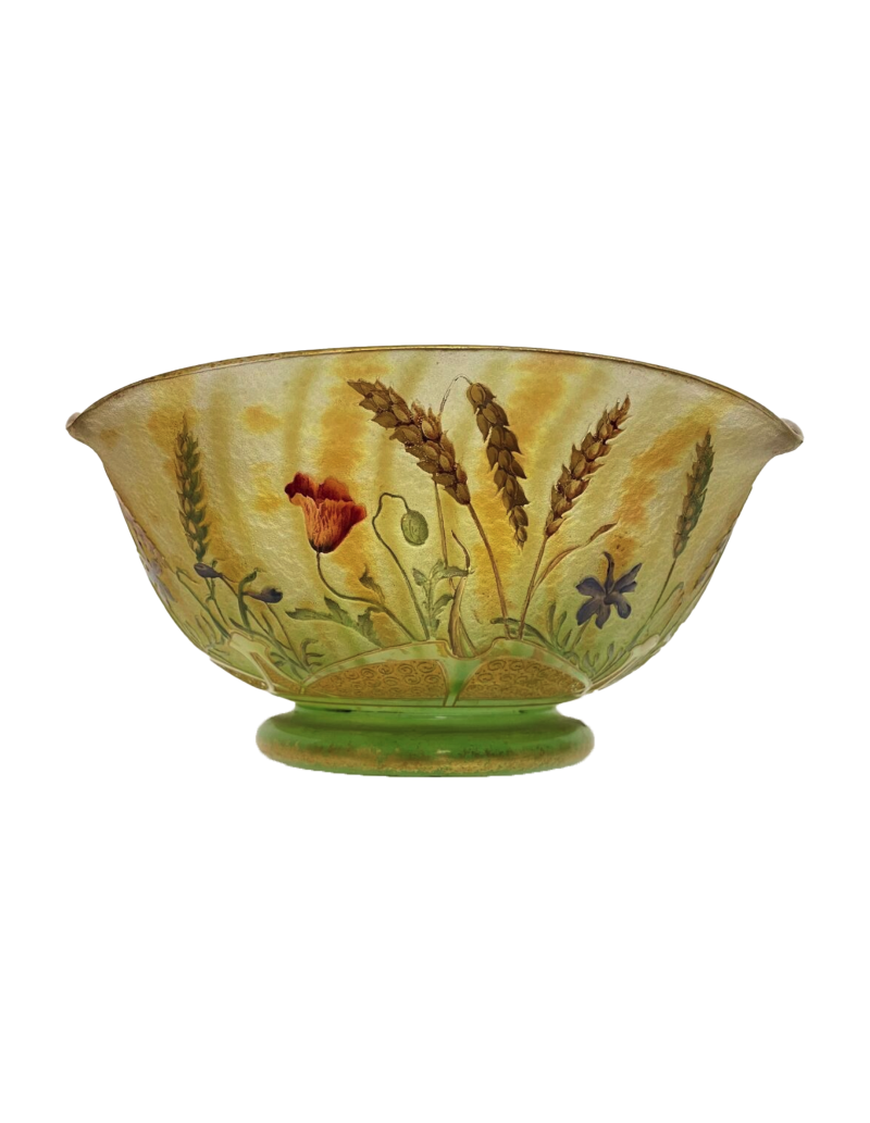 DAUM enamel bowl wheat and poppies circa 1910