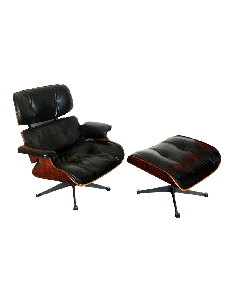 Charles & Ray EAMES, Mobilier international (éditeur) : Chaise longue et son pouf