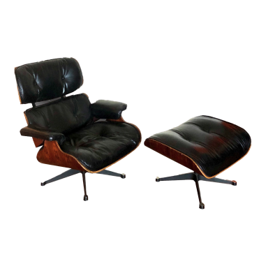 Charles & Ray EAMES, Mobilier international (éditeur) : Chaise longue et son pouf