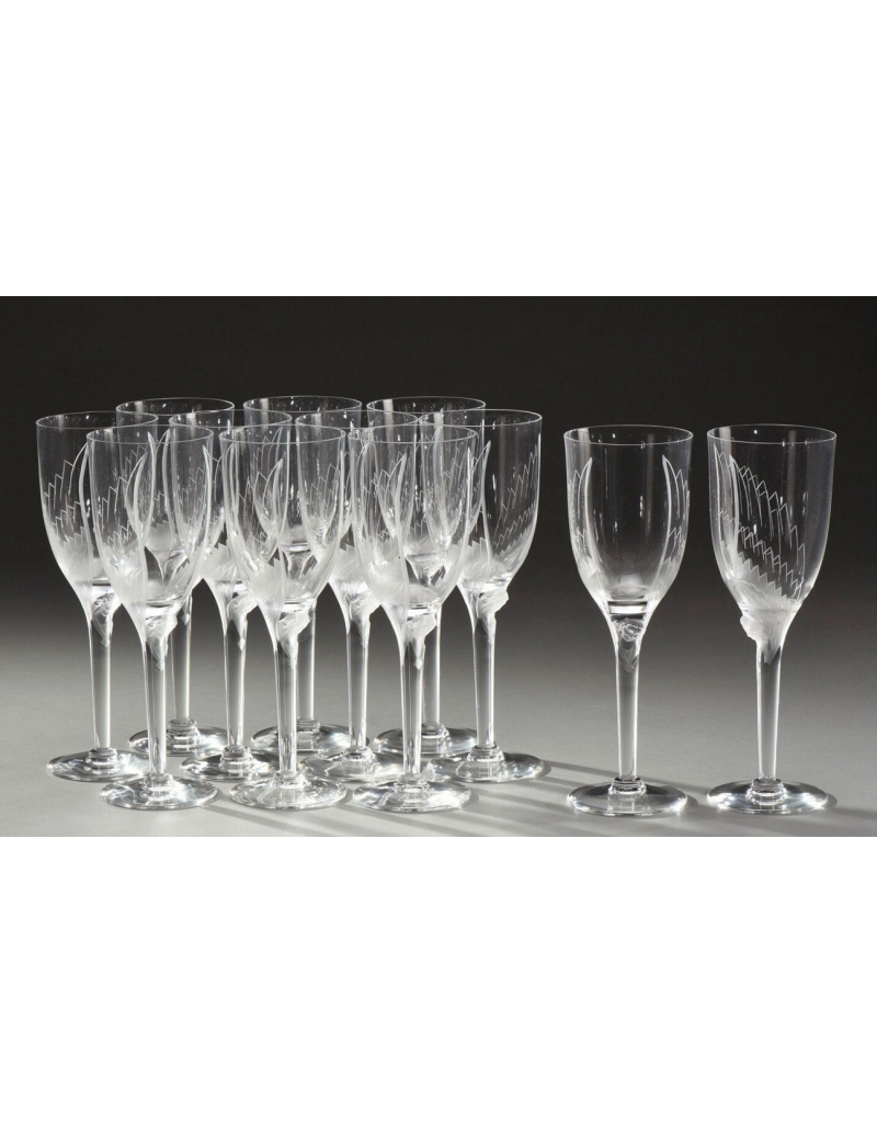 Marc Lalique : Douze flûtes à champagne "Ange" en Cristal