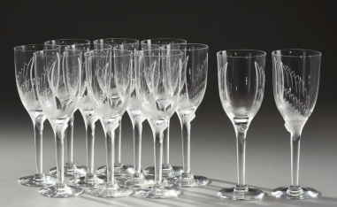 Marc Lalique : Douze flûtes à champagne "Ange" en Cristal