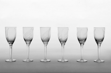 Marc Lalique: 6 Champagne Flutes, "Angel" model in Crystal