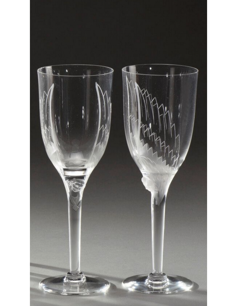 Marc Lalique: Two Crystal "Angel" Champagne Flutes