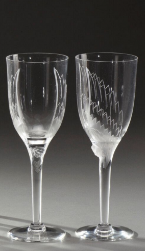 Marc Lalique: Two Crystal "Angel" Champagne Flutes