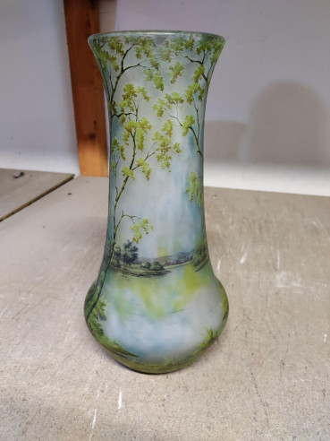 Daum Nancy: “Spring” Lake Landscape Vase