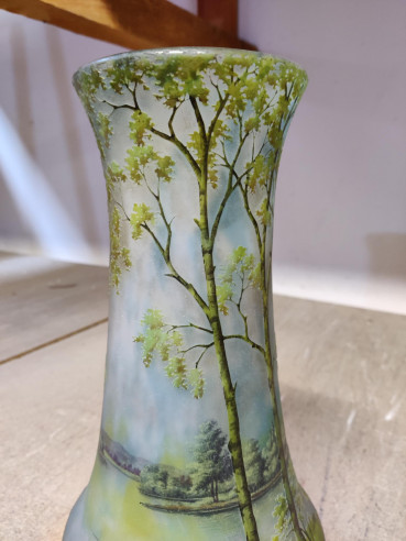 Daum Nancy: “Spring” Lake Landscape Vase