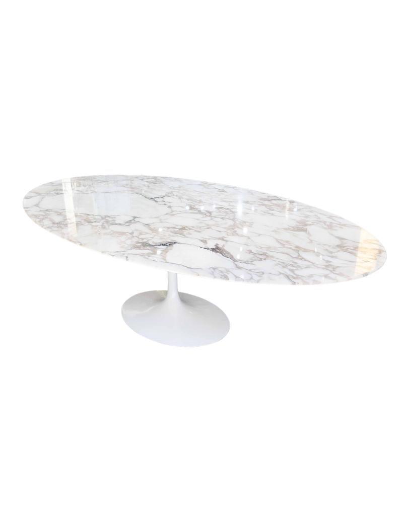 Saarinen & Knoll International: Table "tulipe", marbre Calacatta oro et rilsan blanc 244 cm