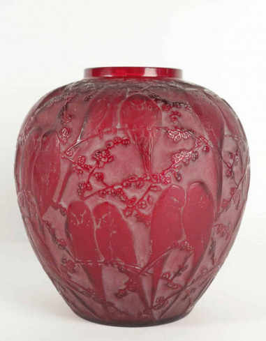 René Lalique : Vase "Perruches" rouge