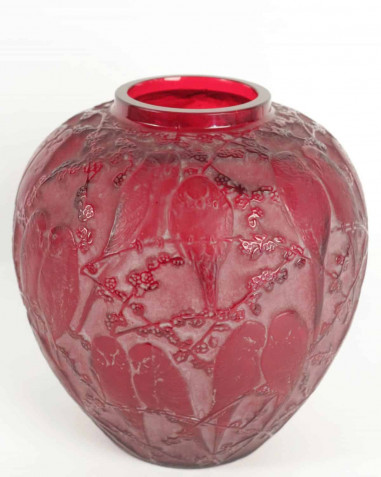René Lalique : Vase "Perruches" rouge