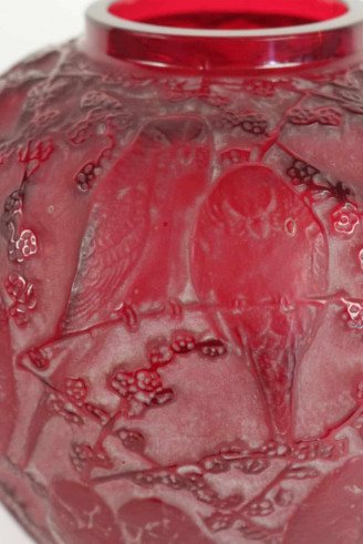 René Lalique : Vase "Perruches" rouge