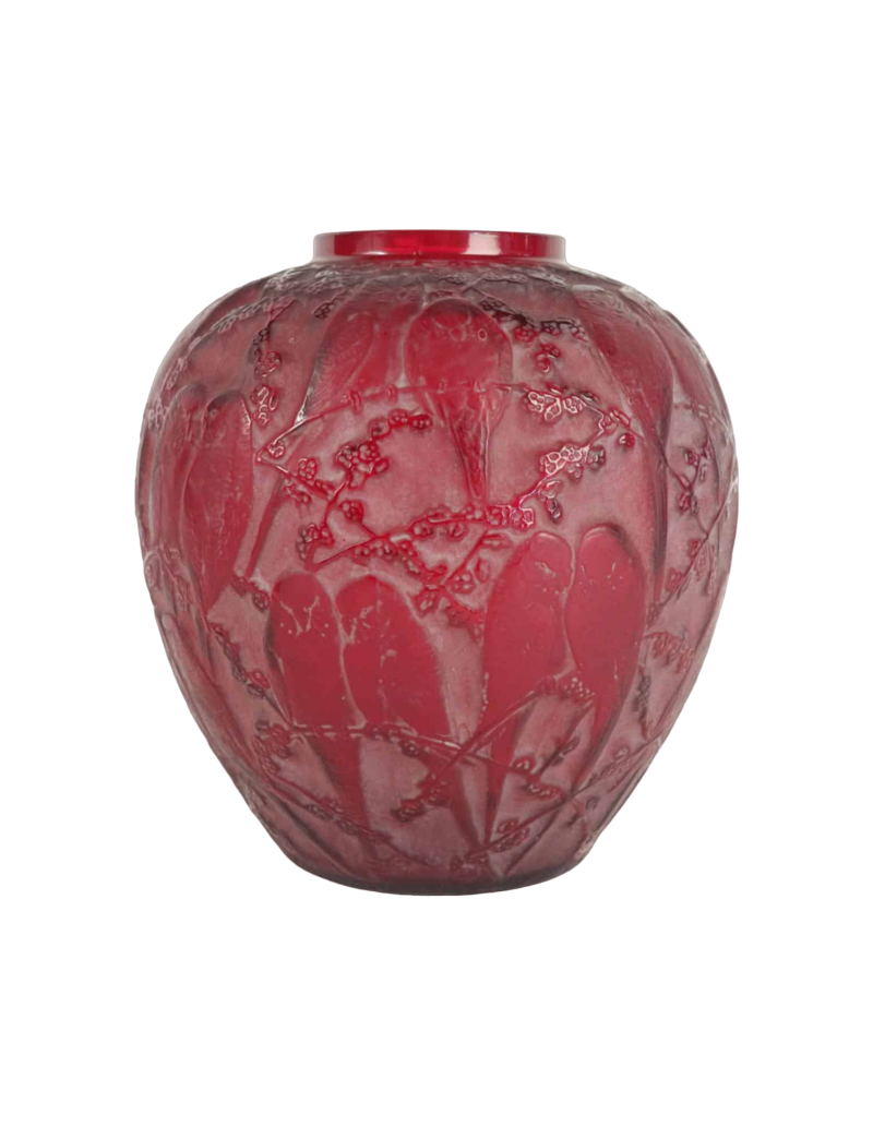 René Lalique : Vase "Perruches" rouge