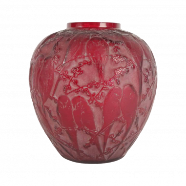 René Lalique : Vase "Perruches" rouge