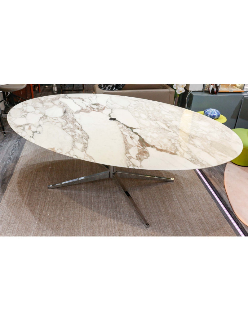 Florence KNOLL, Calacatta Oro Verde oval table - Marble and chromed steel