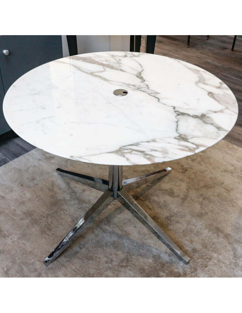 Florence Knoll - TABLE plateau rond ,marbre Calacatta oro verde ,base chromée