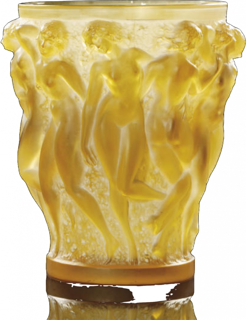 R Lalique ,Bacchantes vase tinted yellow amber ,1927
