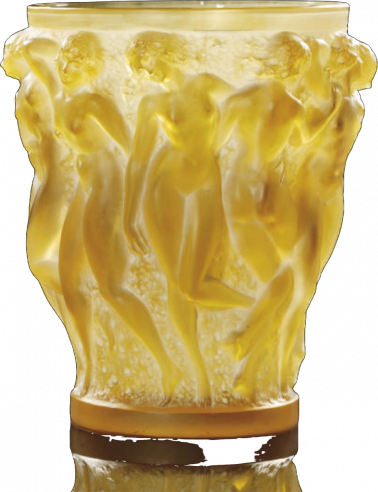 R Lalique ,Bacchantes vase tinted yellow amber ,1927