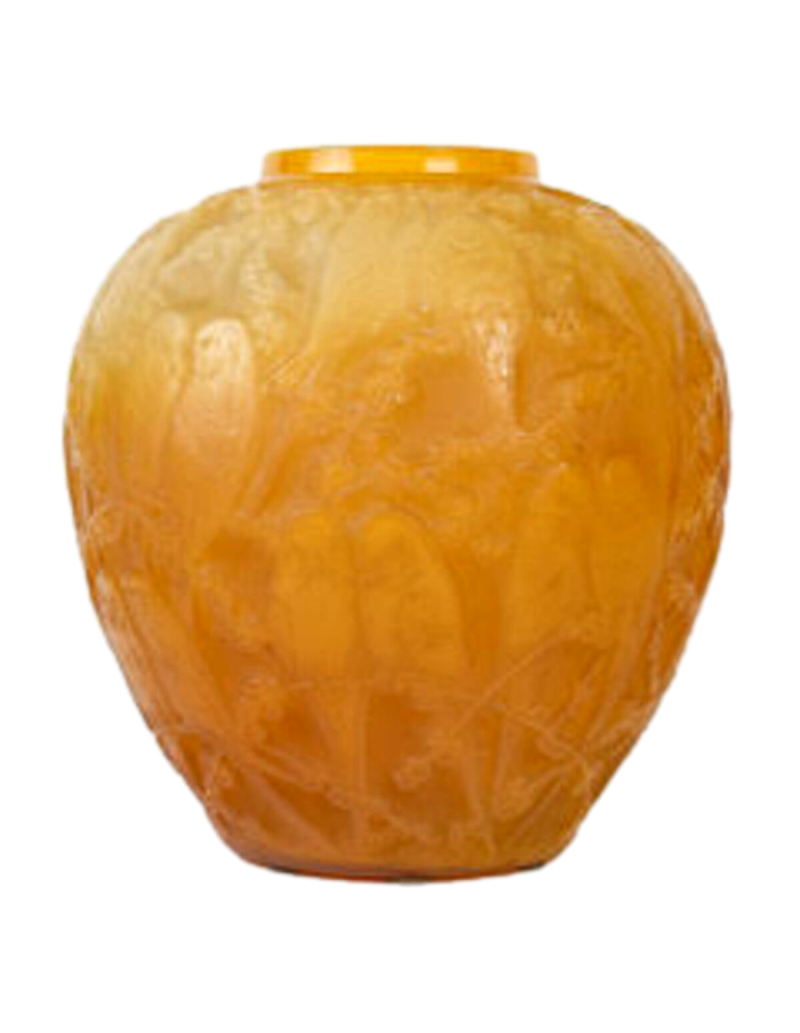 René Lalique ,1919 ,Vase "Perruches » Butterscotch.