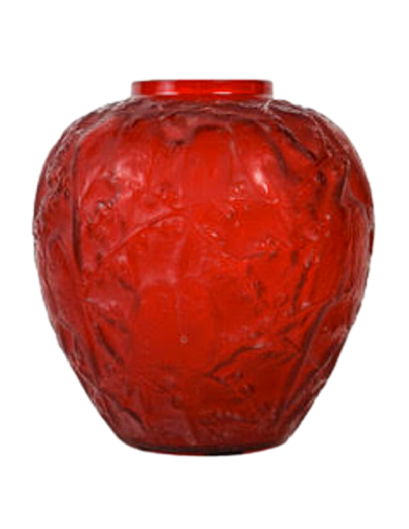 René Lalique : Vase "perruches »  Teinté Rouge"