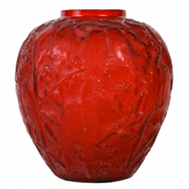René Lalique : Red Tinted Budgerigar Vase
