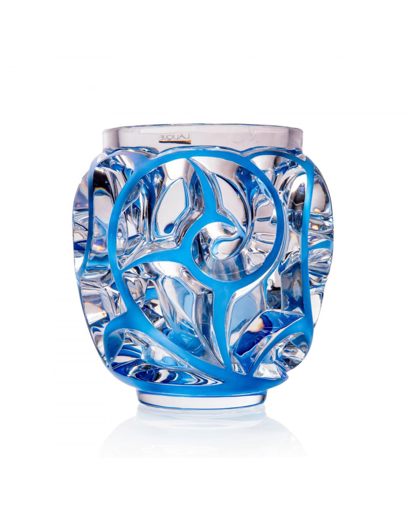 Cristal Lalique ,Vase "tourbillon "Emaillé Bleu.