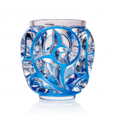 Cristal Lalique ,Vase "tourbillon "Emaillé Bleu."