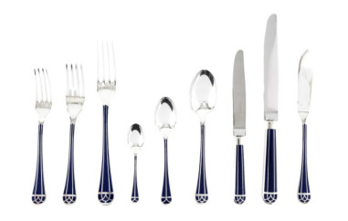 CHRISTOFLE, “Talisman blue lacquer” 144-piece cutlery tray