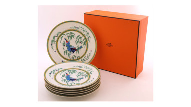 HERMES -"Les Toucans" Six Assiettes...