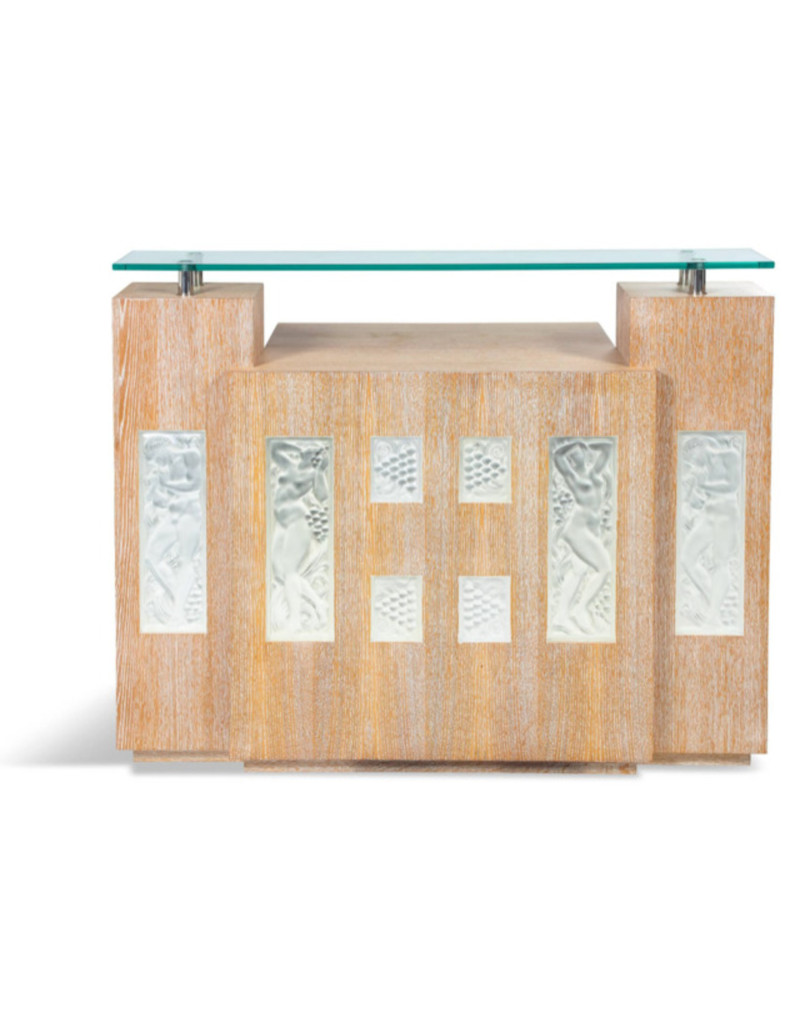 Bar d 'appartement made of LALIQUE decorative panels and ceruse oak