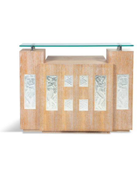 Bar d 'appartement made of LALIQUE decorative panels and ceruse oak