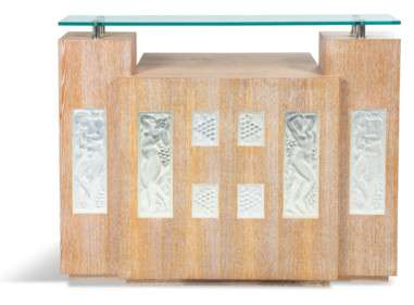 Bar d 'appartement made of LALIQUE decorative panels and ceruse oak