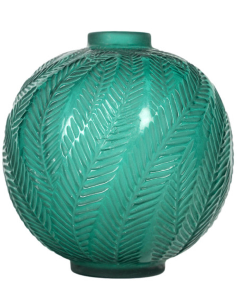 1923 - René Lalique Vase ‘Palmes’ Green tinted .