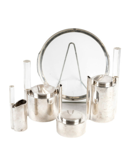 1971 -RAVINET D’ENFERT :  Service Thé -Café  5 pièces Métal, Plexiglass