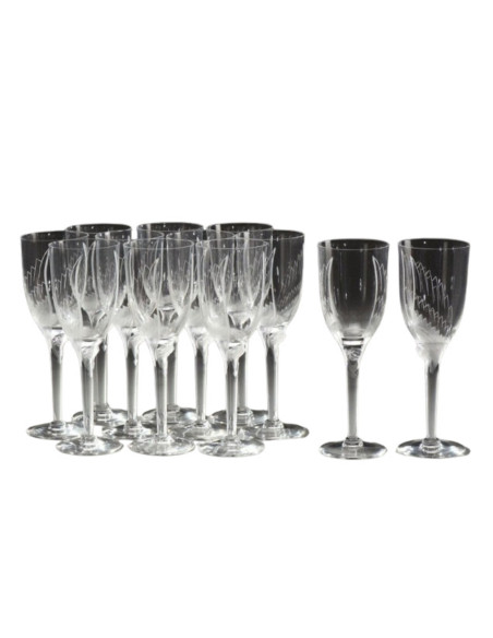 Marc Lalique : Douze flûtes à champagne "Ange" en Cristal