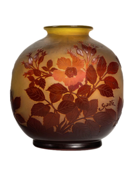 E Gallé Red and yellow glass vase