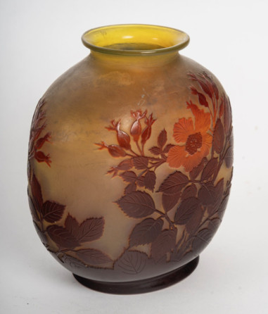 E Gallé Red and yellow glass vase