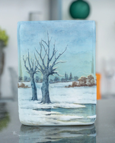 1905-DAUM NANCY Vase Paysage "Neige "