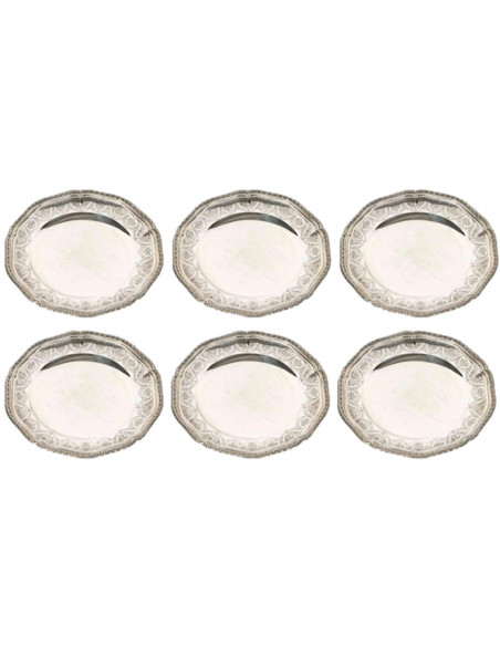 Puiforcat "Elysée", set of 6 solid silver plates.