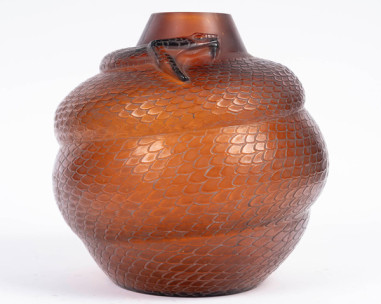 1924 - René Lalique - Amber-tinted Serpent Vase