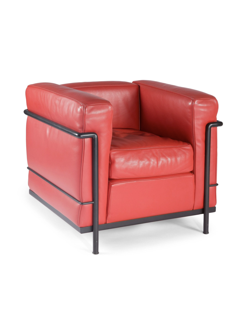LE CORBUSIER ET PIERRE JEANNERET : Fauteuil "LC2" cuir rouge