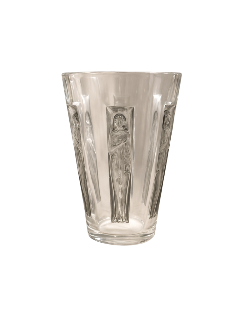 1912 René Lalique – “Six Figurines” Goblet Vase White glass with grey patina