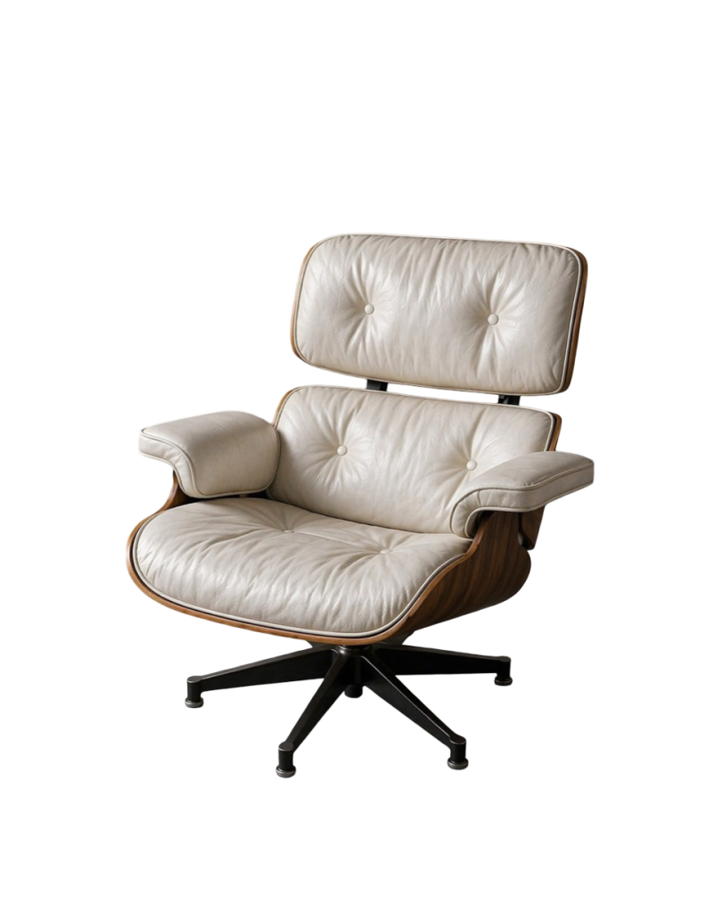 Charles et Ray Eames & Mobilier International - Lounge Chair cuir blanc et palissandre