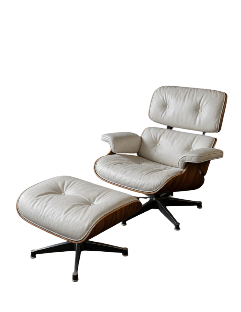 Charles et Ray Eames & Mobilier International - Lounge Chair et son Ottoman ,cuir blanc