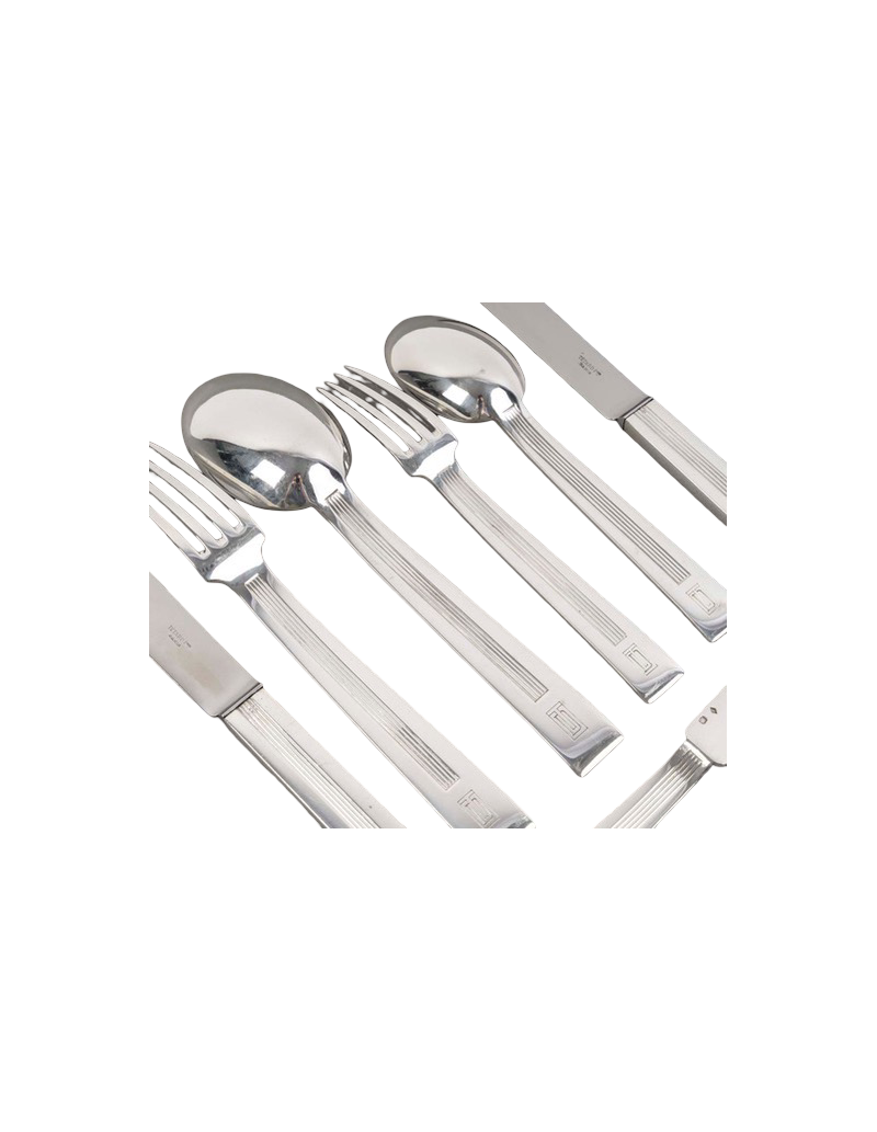 JEAN TÉTARD – 132-PIECE STERLING SILVER FLATWARE SET, “TROCADÉRO” PATTERN, ART DECO PERIOD